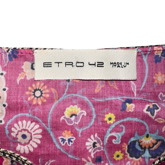 EUC Etro Italian Made Micro-Floral Cotton Peasant Blouse Pink Floral Size 42 - Picture 8 of 11